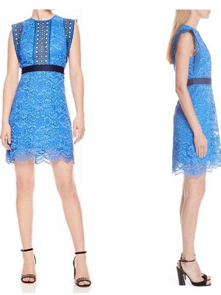 Sandro Paris Handi Blue Lace Mini Dress With Contrast Waist Usa 4/Eu 36